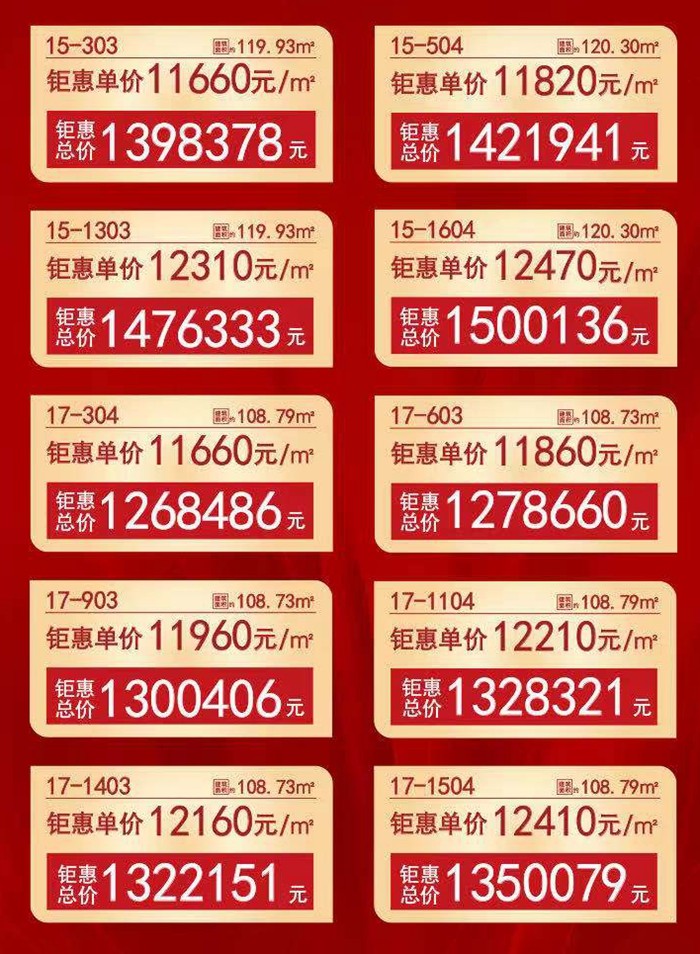 皓玥华府：特惠单价低至11xxx元/㎡，精选10套约108-120㎡单位